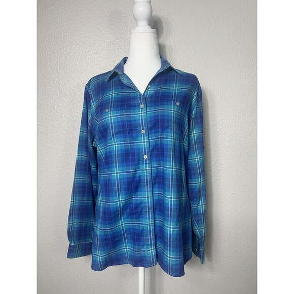 LL Bean Quilt Lined Flannel Shirt Wrinkle Resistant Women's Size Small blue A2 - Picture 1 of 7